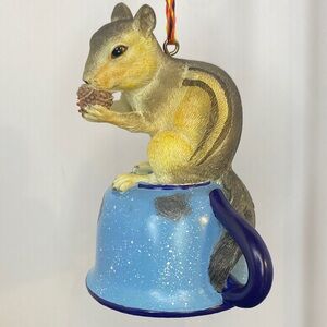 Charming Chipmunk Christmas Ornament with Blue Cup